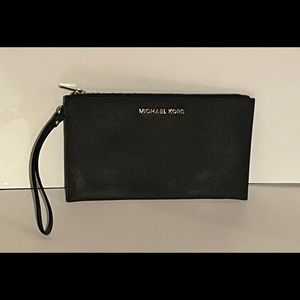 Michael Kors Jet Set Black Leather Wristlet